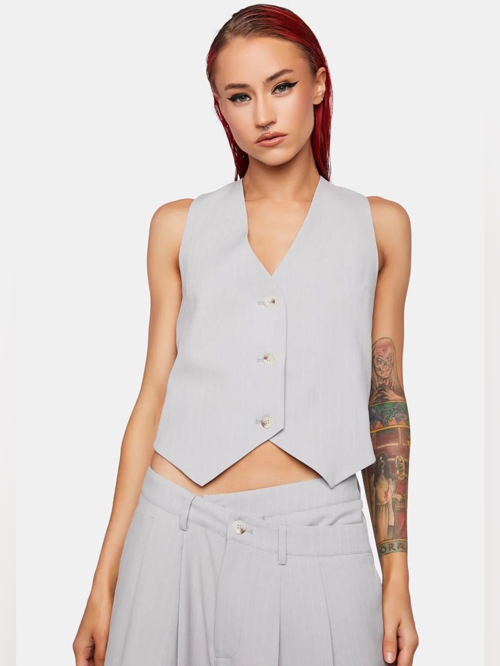 Lioness Light Gray Pinstripe Vest xxs - Picture 3 of 6